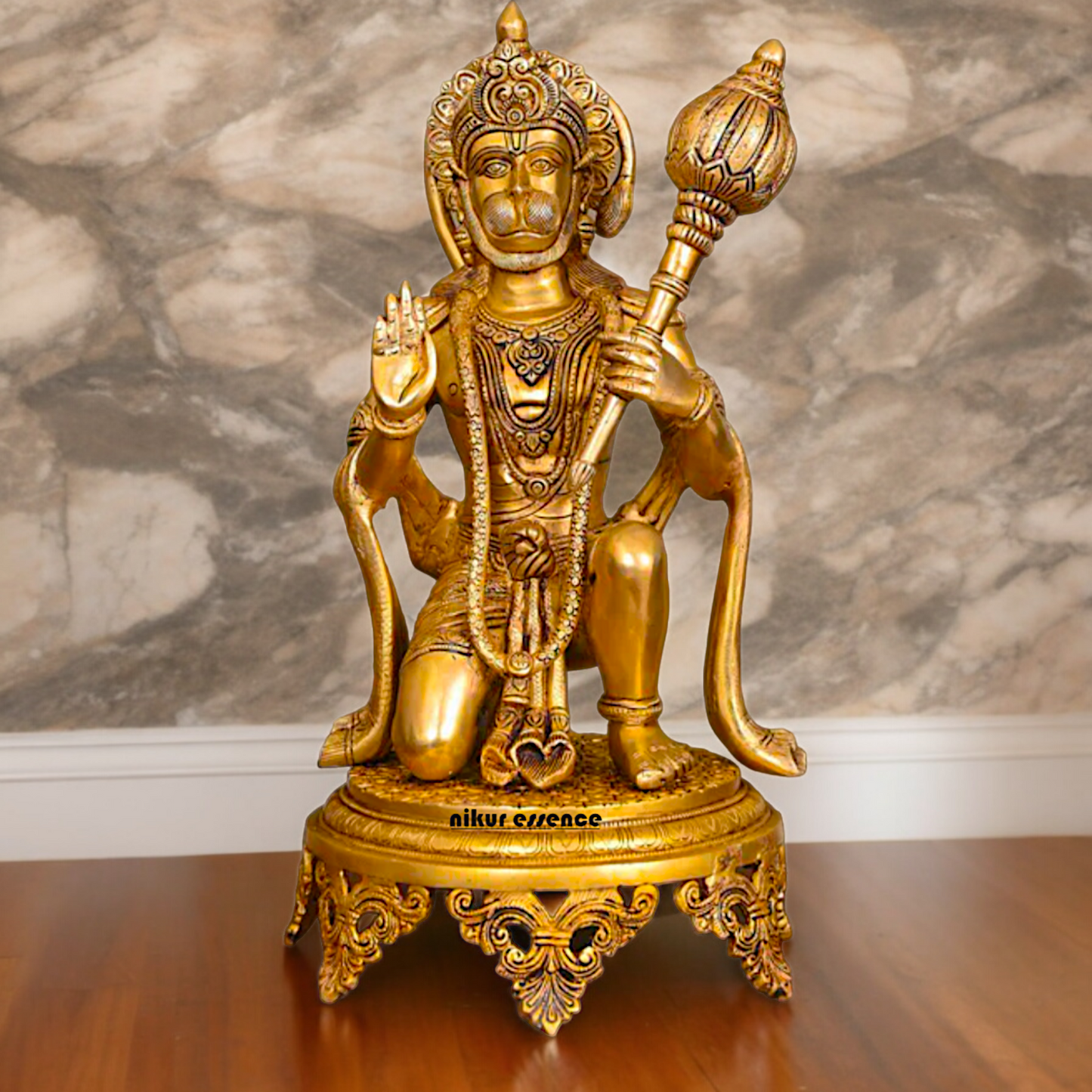 Large Solid Brass Hanuman Sitting Idol - 51 cm Nikuressence
