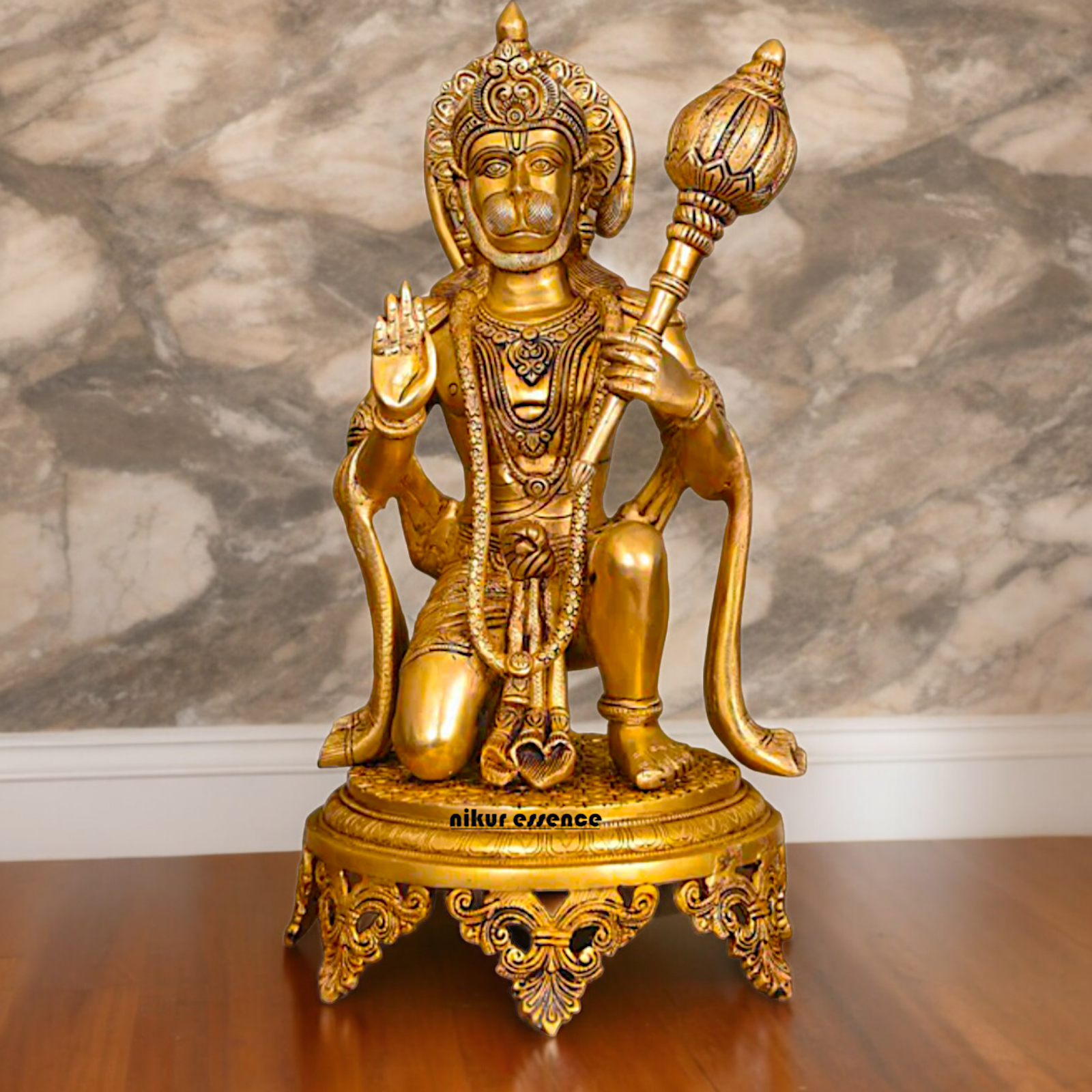Large Solid Brass Hanuman Sitting Idol - 51 cm Nikuressence