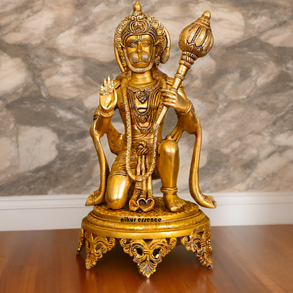 Large Solid Brass Hanuman Sitting Idol - 51 cm Nikuressence