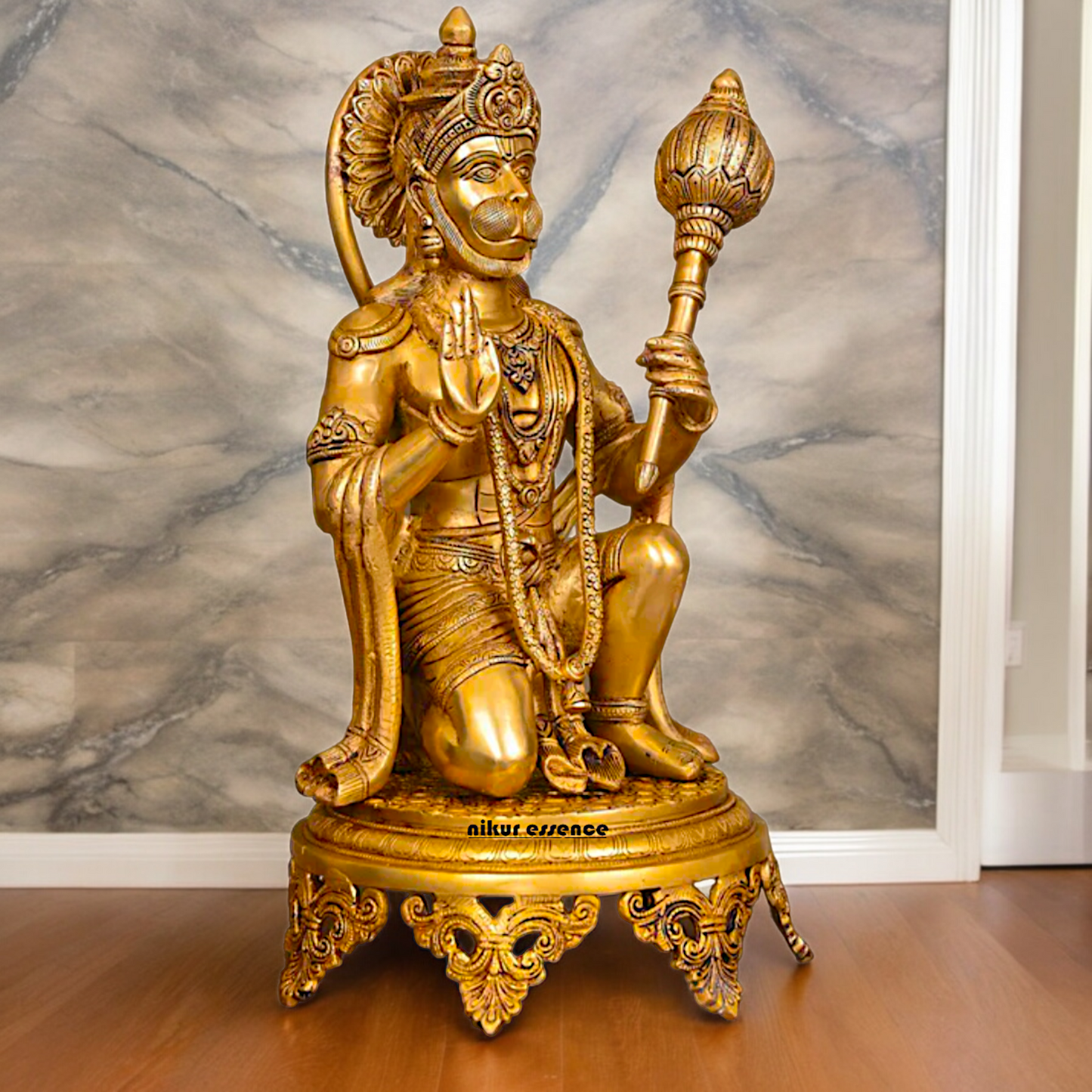 Large Solid Brass Hanuman Sitting Idol - 51 cm Nikuressence