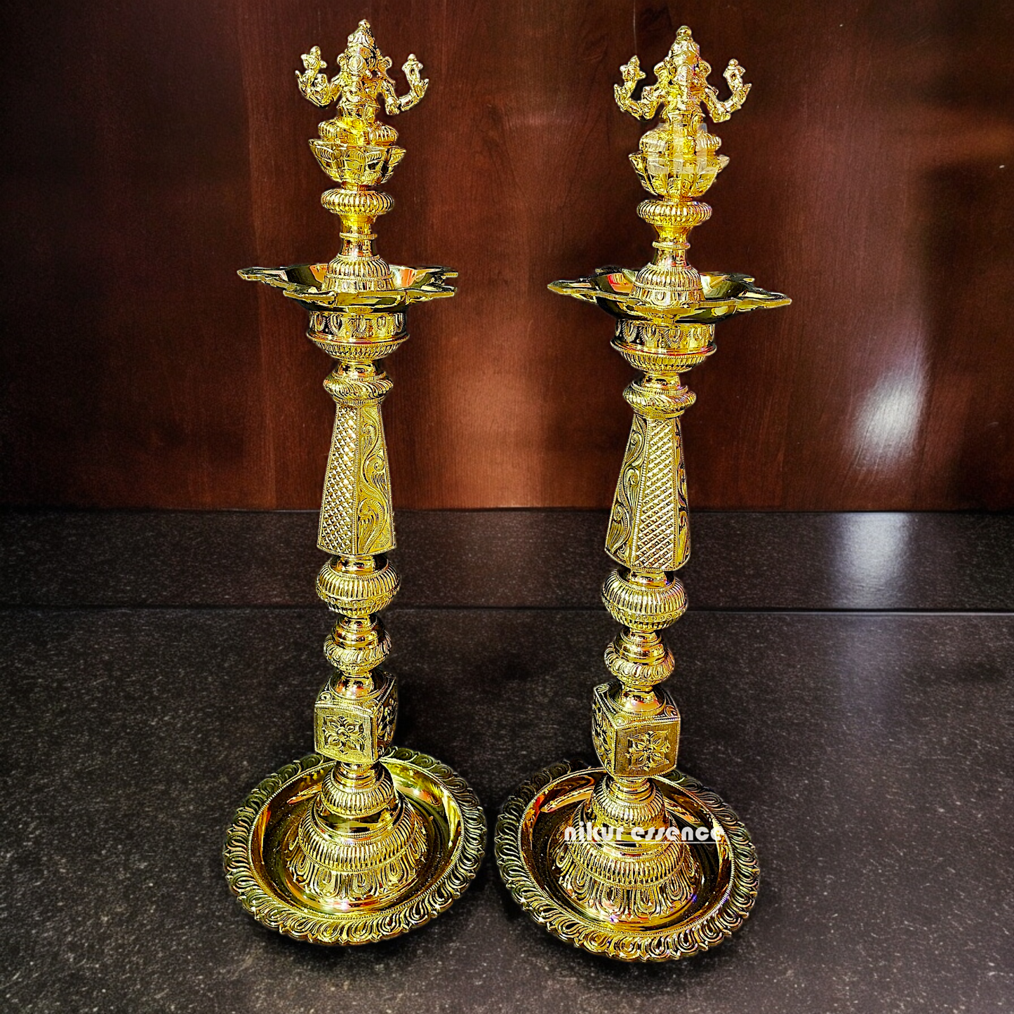 Shop Large Brass Pair Ganesha Diya Vilakku - 33 inches Nikuressence
