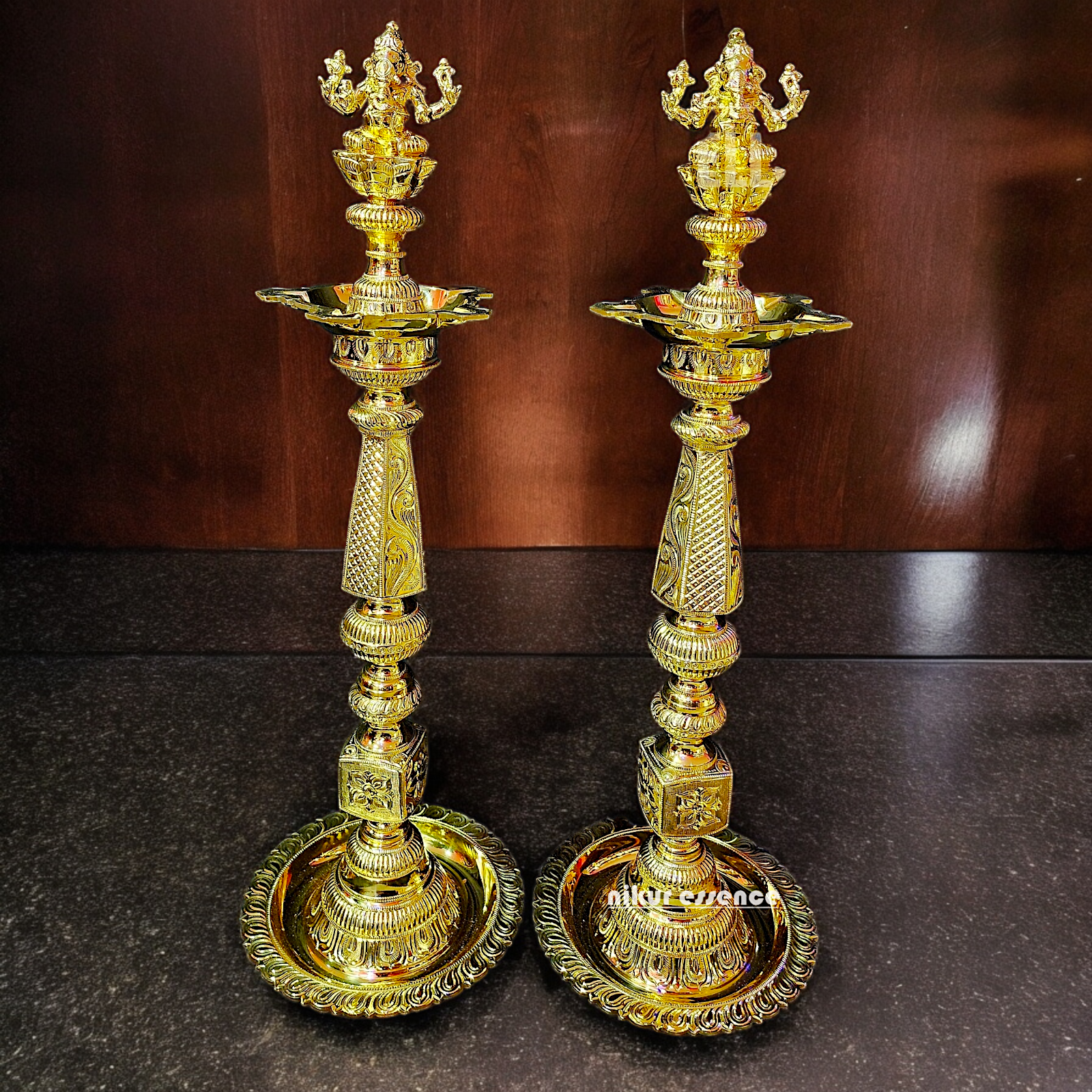 Shop Large Brass Pair Ganesha Diya Vilakku - 33 inches Nikuressence