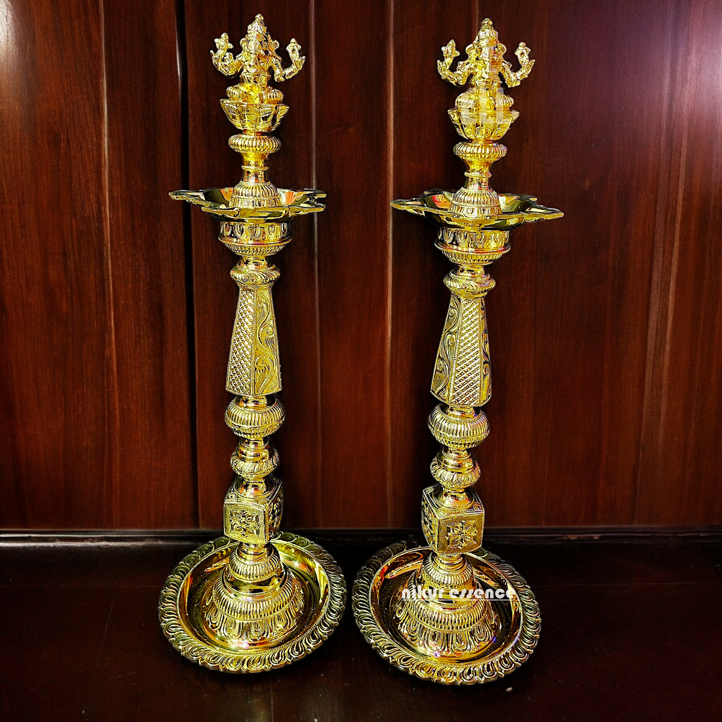 Shop Large Brass Pair Ganesha Diya Vilakku - 33 inches Nikuressence