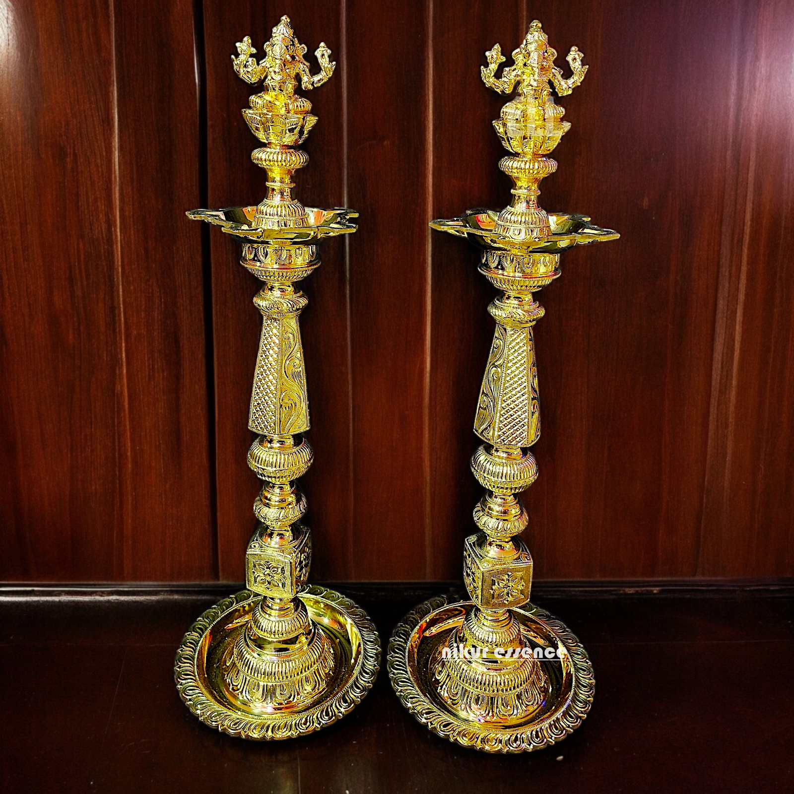 Shop Large Brass Pair Ganesha Diya Vilakku - 33 inches Nikuressence