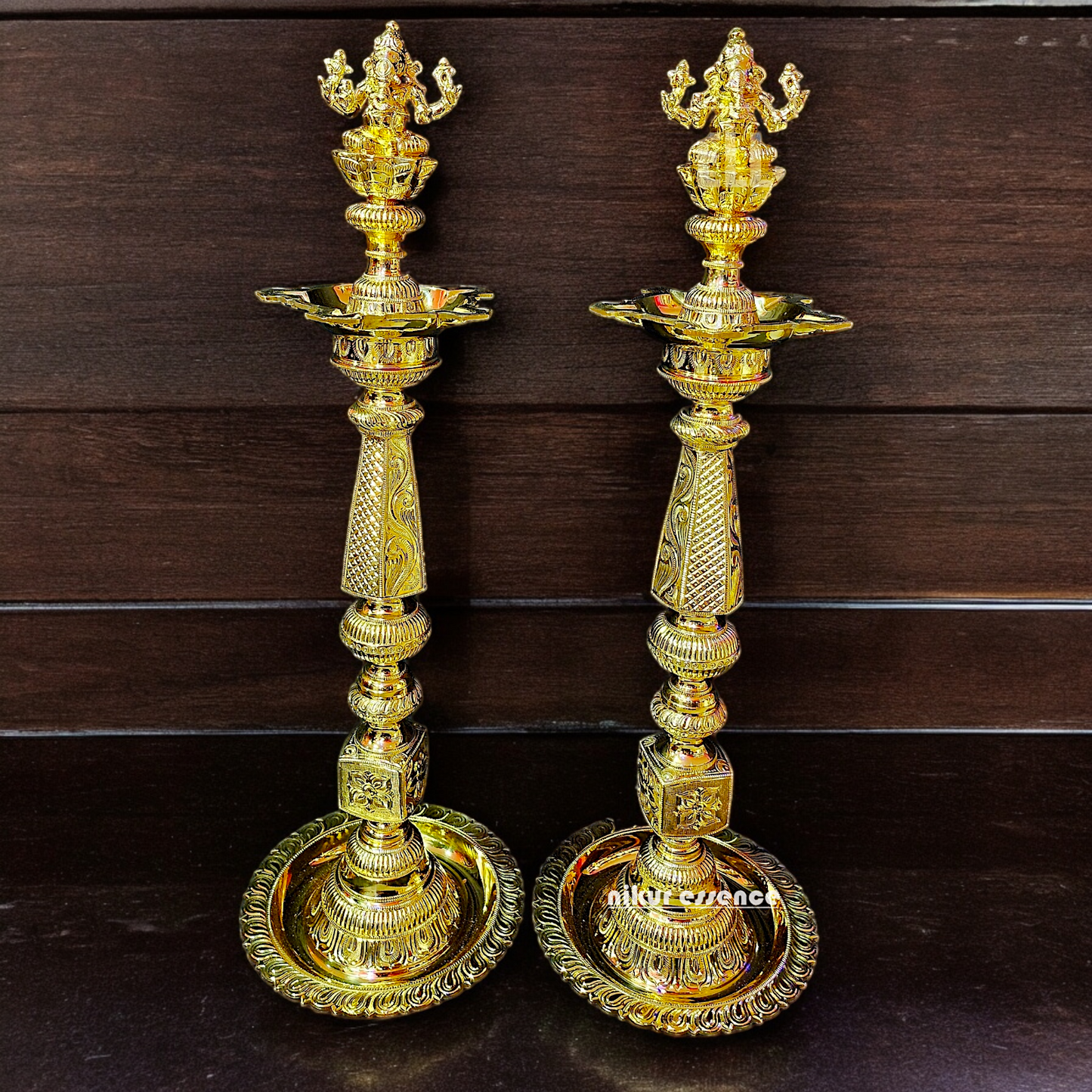 Shop Large Brass Pair Ganesha Diya Vilakku - 33 inches Nikuressence