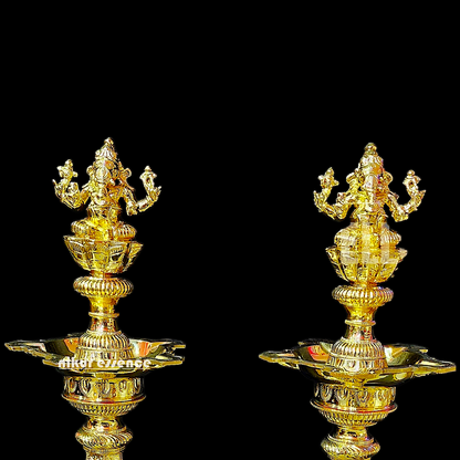 Shop Large Brass Pair Ganesha Diya Vilakku - 33 inches Nikuressence