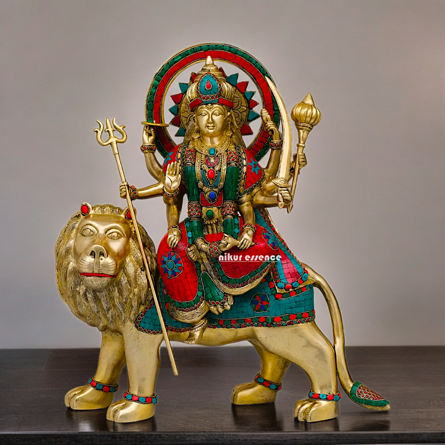 Buy Brass Sherawali Durga Devi Maa Statue with stone work - 56 cm Nikuressence