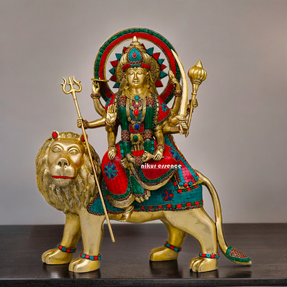 Buy Brass Sherawali Durga Devi Maa Statue with stone work - 56 cm Nikuressence
