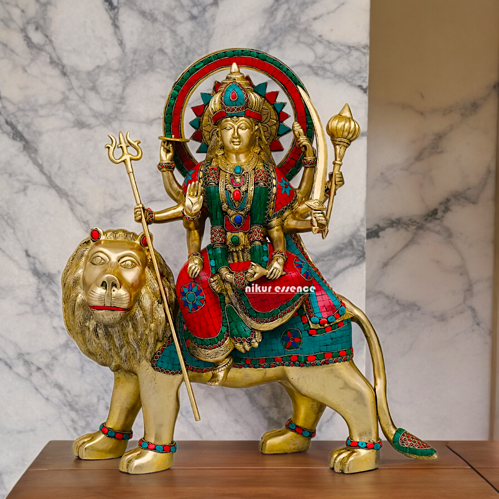 Buy Brass Sherawali Durga Devi Maa Statue with stone work - 56 cm Nikuressence
