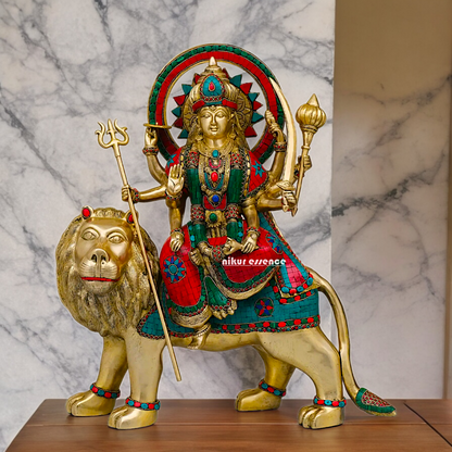 Buy Brass Sherawali Durga Devi Maa Statue with stone work - 56 cm Nikuressence