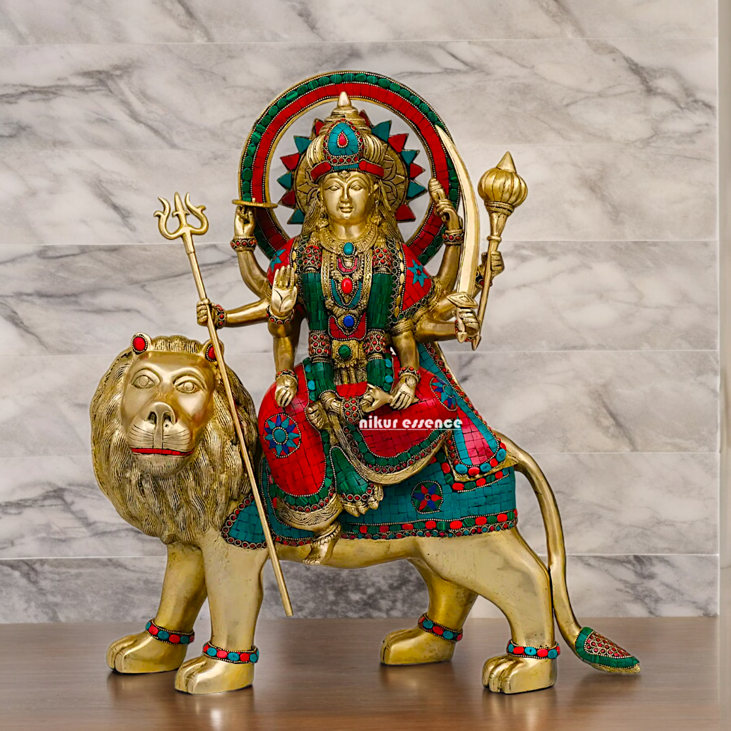 Buy Brass Sherawali Durga Devi Maa Statue with stone work - 56 cm Nikuressence