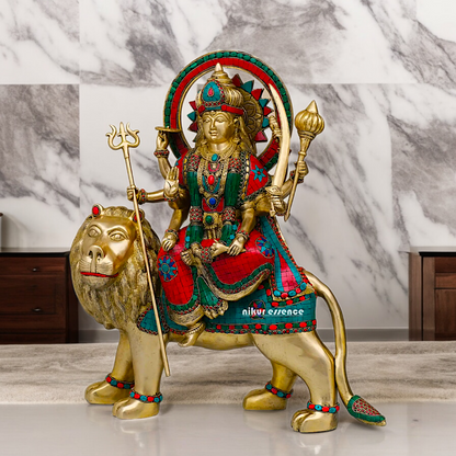 Buy Brass Sherawali Durga Devi Maa Statue with stone work - 56 cm Nikuressence