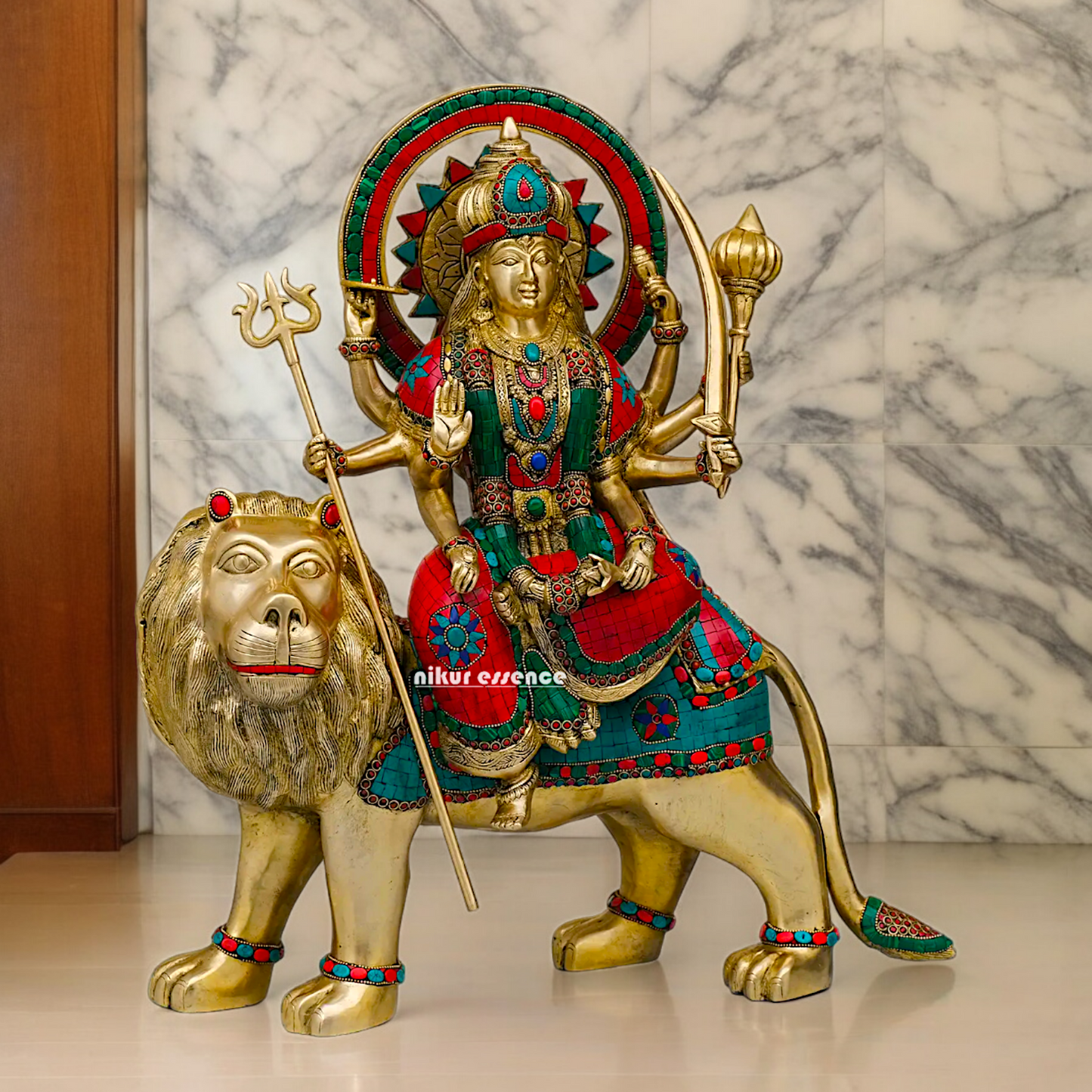 Buy Brass Sherawali Durga Devi Maa Statue with stone work - 56 cm Nikuressence