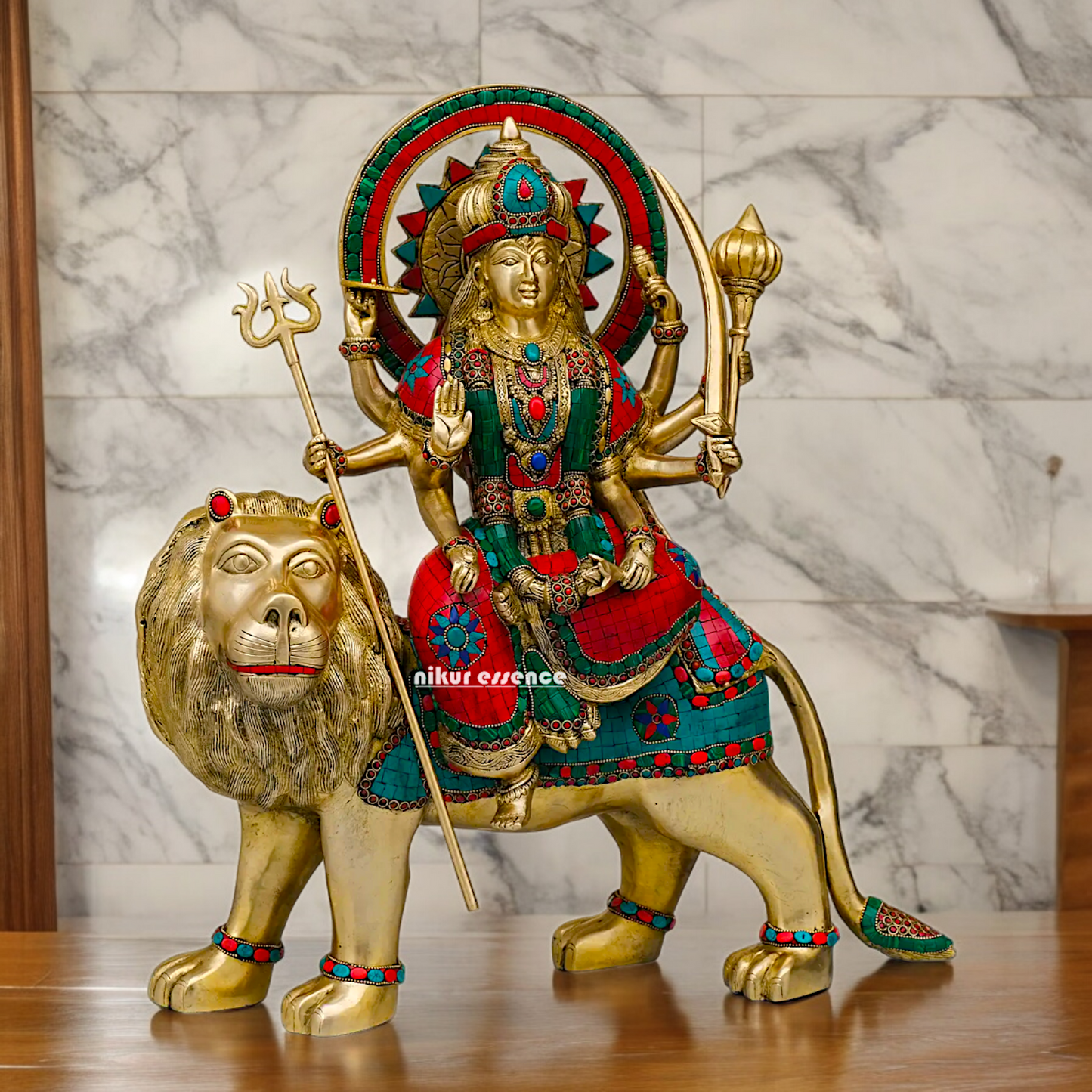 Buy Brass Sherawali Durga Devi Maa Statue with stone work - 56 cm Nikuressence