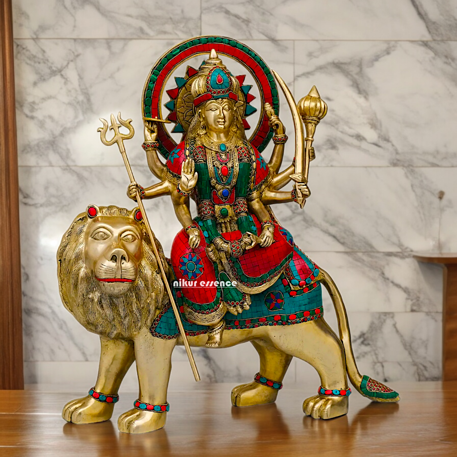 Buy Brass Sherawali Durga Devi Maa Statue with stone work - 56 cm Nikuressence