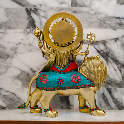 Buy Brass Sherawali Durga Devi Maa Statue with stone work - 56 cm Nikuressence