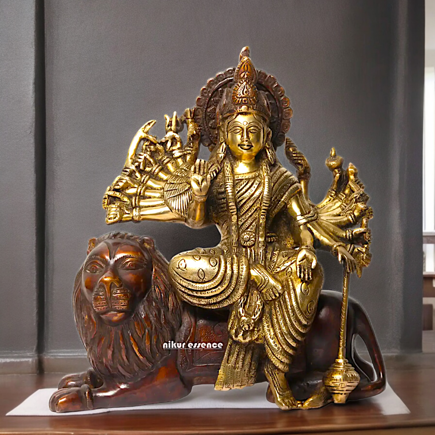 Online Brass Durga Maa Devi Sitting on Lion- 29 cm Nikuressence