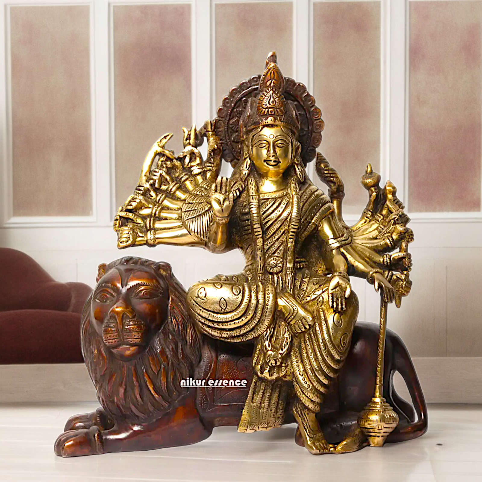 Online Brass Durga Maa Devi Sitting on Lion- 29 cm Nikuressence