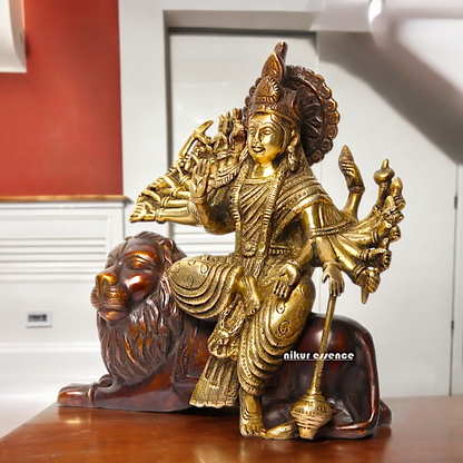 Online Brass Durga Maa Devi Sitting on Lion- 29 cm Nikuressence
