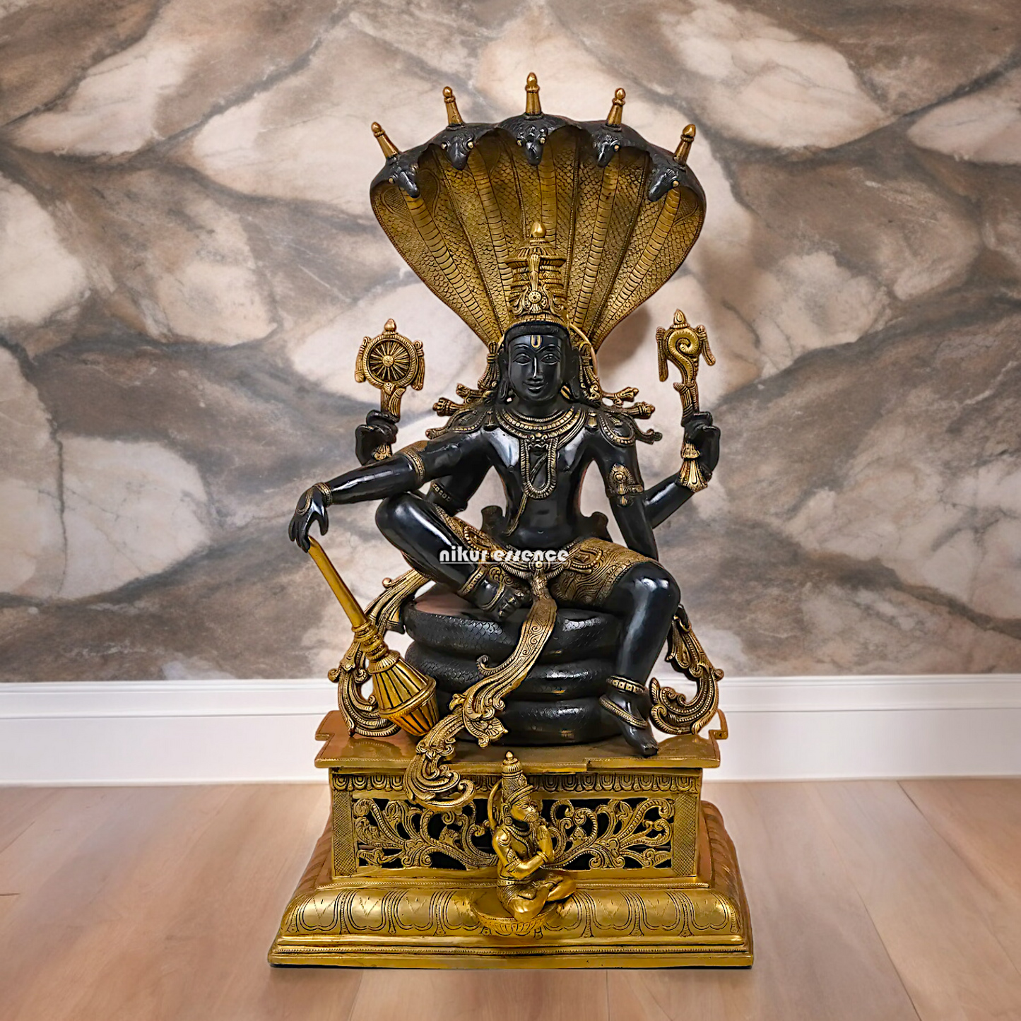 Online Brass Vishnu Sitting on Sheshnag Statue - 28 inches Nikuressence
