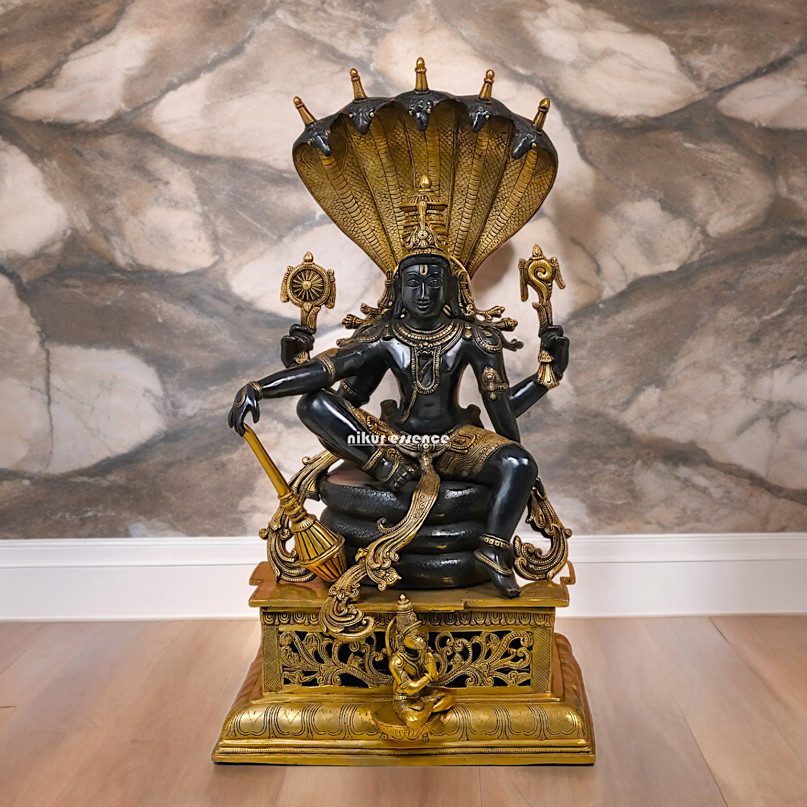 Online Brass Vishnu Sitting on Sheshnag Statue - 28 inches Nikuressence