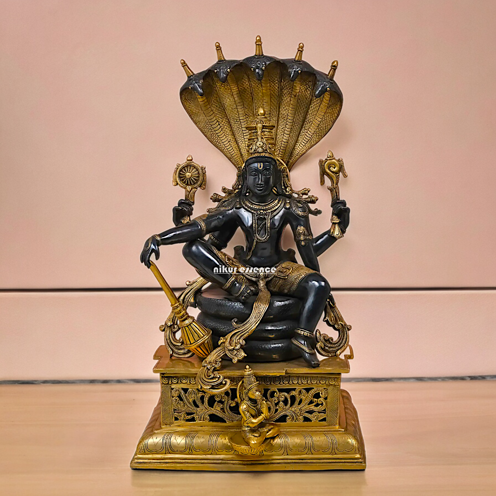 Online Brass Vishnu Sitting on Sheshnag Statue - 28 inches Nikuressence