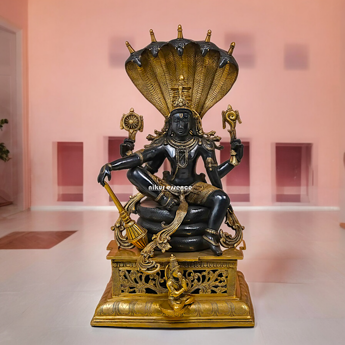 Online Brass Vishnu Sitting on Sheshnag Statue - 28 inches Nikuressence