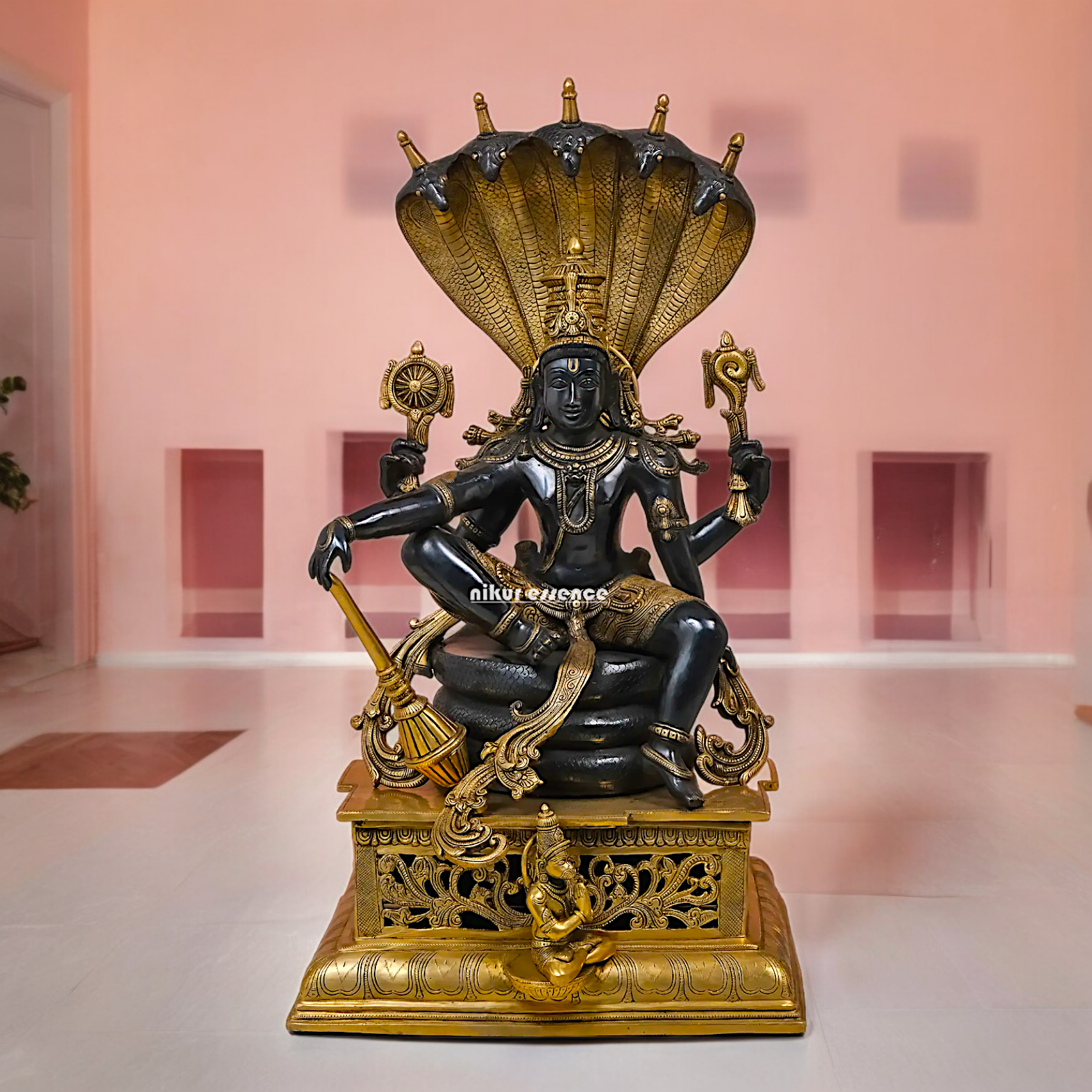 Online Brass Vishnu Sitting on Sheshnag Statue - 28 inches Nikuressence