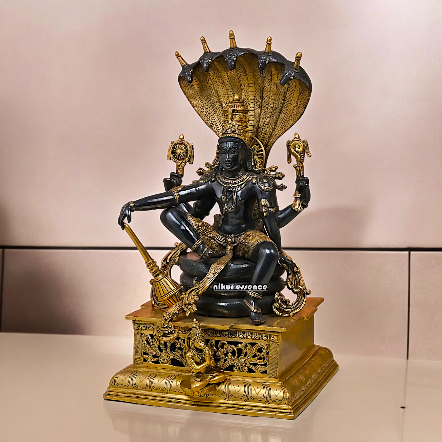 Online Brass Vishnu Sitting on Sheshnag Statue - 28 inches Nikuressence