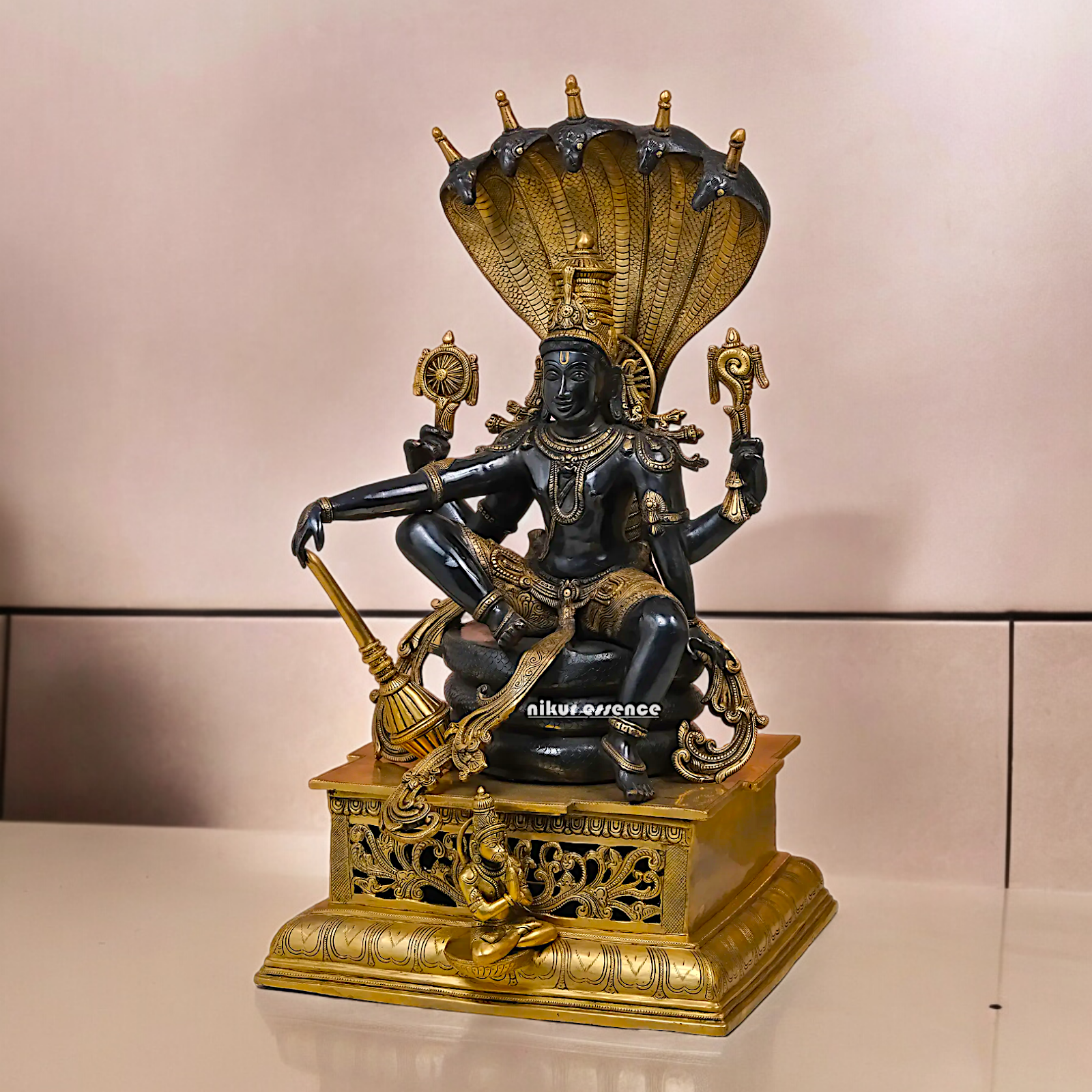 Online Brass Vishnu Sitting on Sheshnag Statue - 28 inches Nikuressence