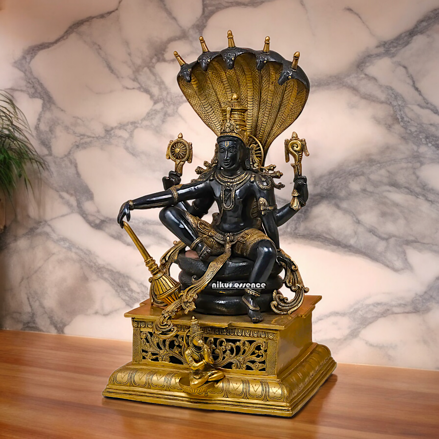 Online Brass Vishnu Sitting on Sheshnag Statue - 28 inches Nikuressence