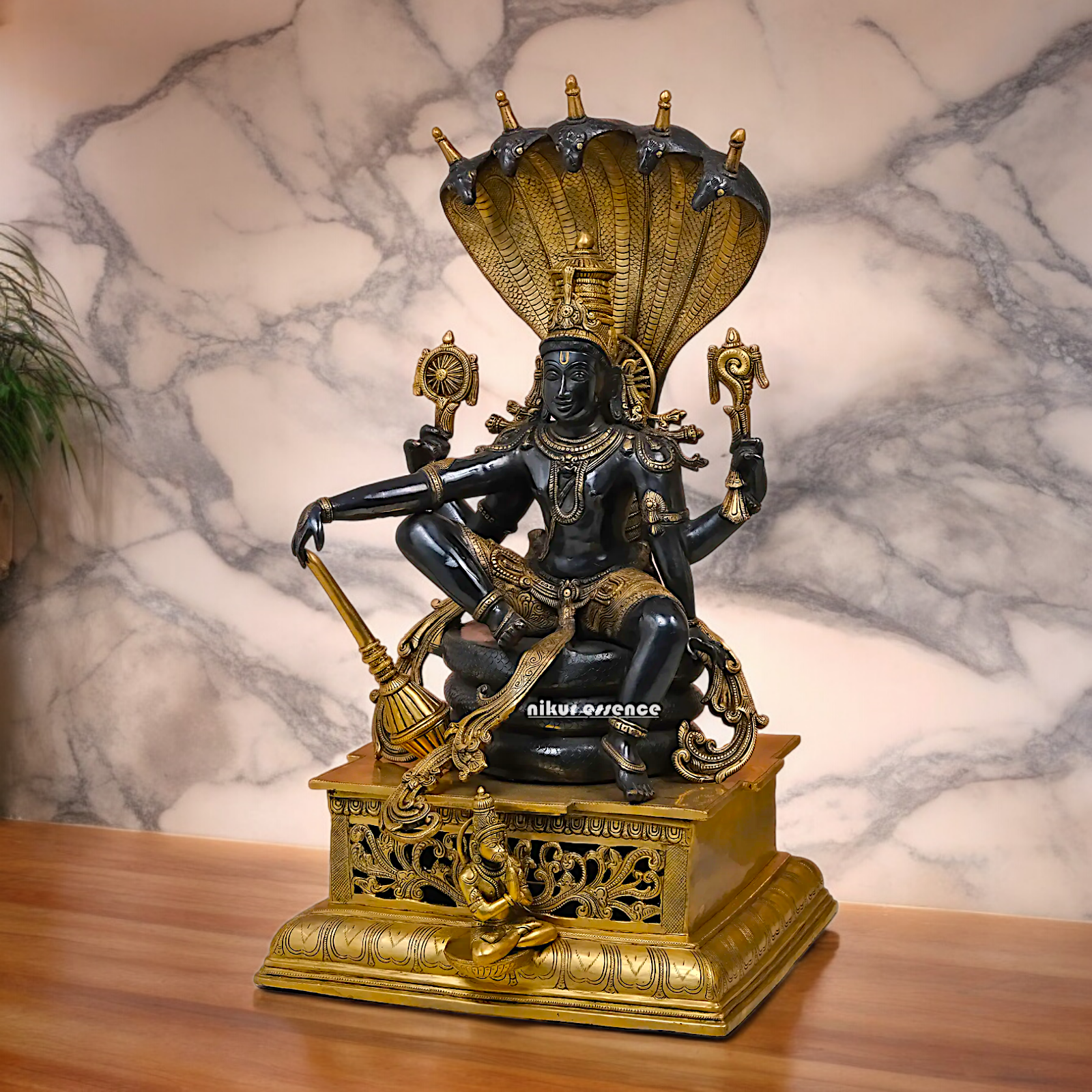Online Brass Vishnu Sitting on Sheshnag Statue - 28 inches Nikuressence