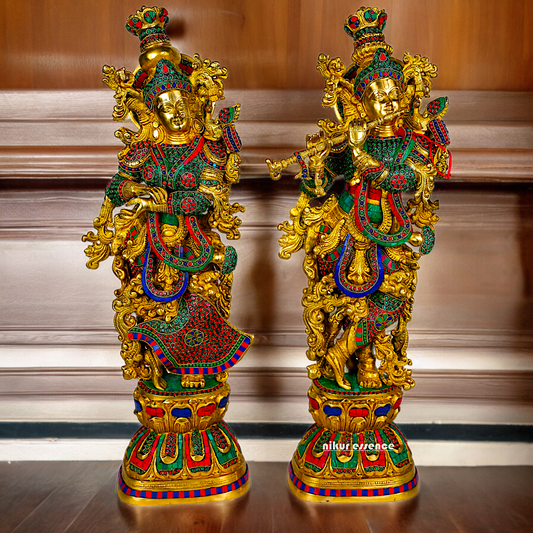 Shop Brass Radha Krishna Standing with Playing Flute Idol - 30 inches Nikuressence