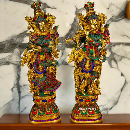 Shop Brass Radha Krishna Standing with Playing Flute Idol - 30 inches Nikuressence