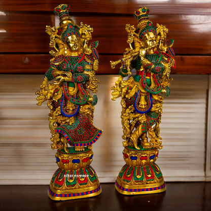 Shop Brass Radha Krishna Standing with Playing Flute Idol - 30 inches Nikuressence