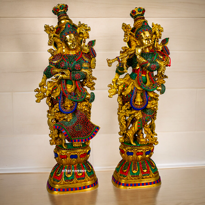 Shop Brass Radha Krishna Standing with Playing Flute Idol - 30 inches Nikuressence