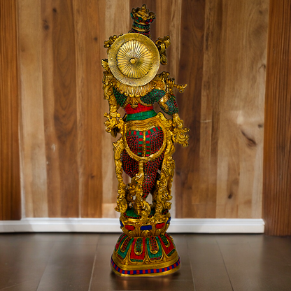 Shop Brass Radha Krishna Standing with Playing Flute Idol - 30 inches Nikuressence