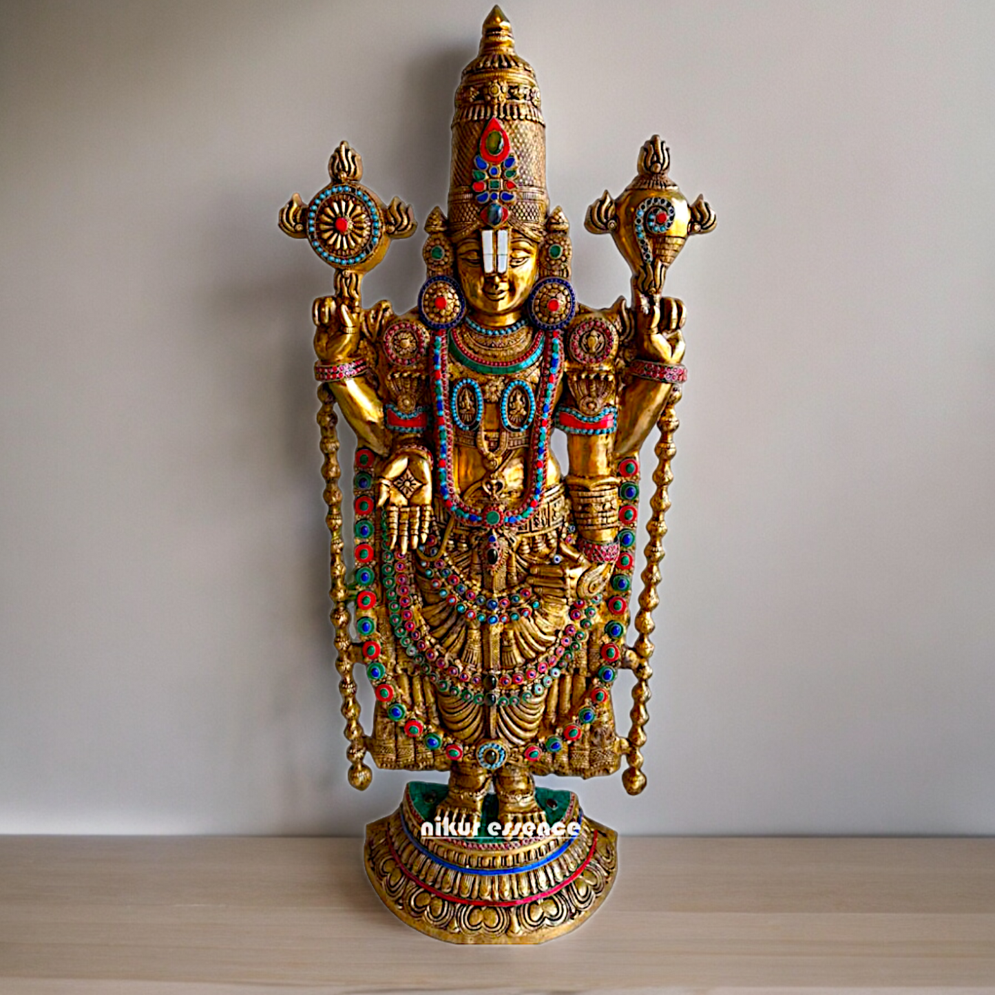 Large Tirupati Balaji Brass with Stone Work Idol - 46 inches Nikuressence