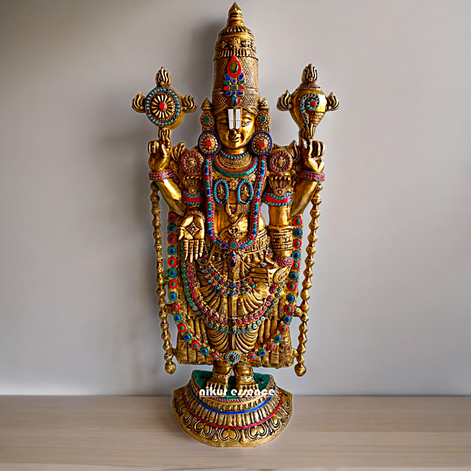 Large Tirupati Balaji Brass with Stone Work Idol - 46 inches Nikuressence