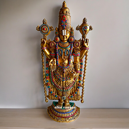 Large Tirupati Balaji Brass with Stone Work Idol - 46 inches Nikuressence