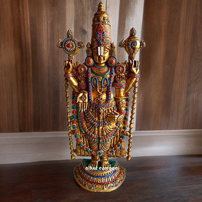 Large Tirupati Balaji Brass with Stone Work Idol - 46 inches Nikuressence