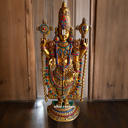 Large Tirupati Balaji Brass with Stone Work Idol - 46 inches Nikuressence