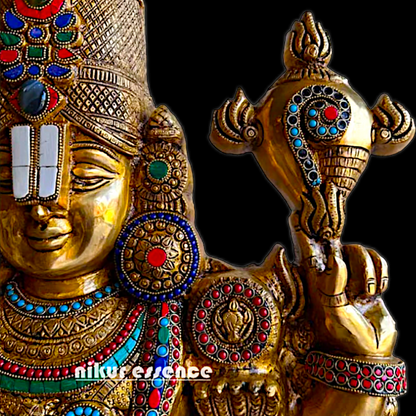 Large Tirupati Balaji Brass with Stone Work Idol - 46 inches Nikuressence