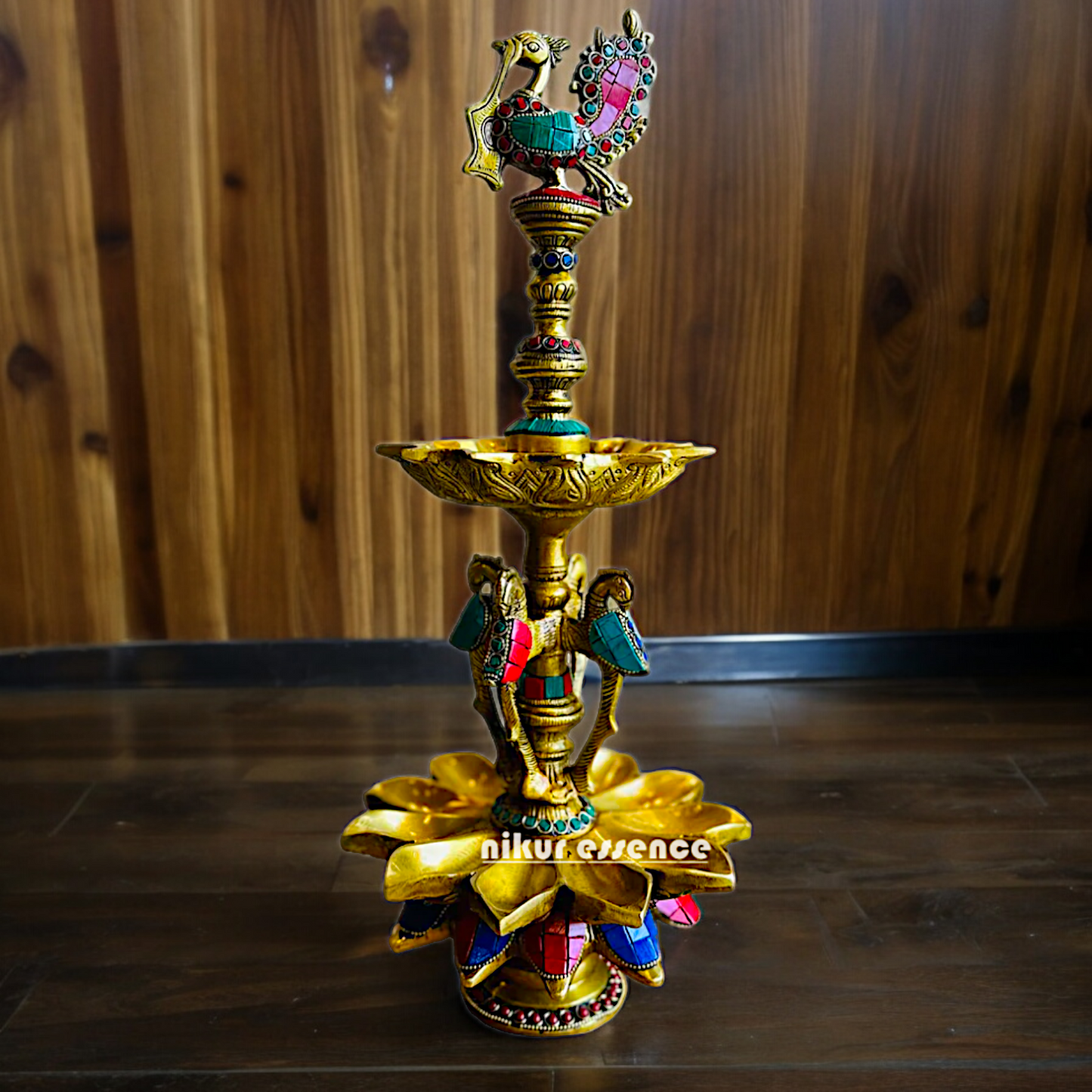 Shop Brass Peacock Diya with Stone Work - 19 inches Nikuressence