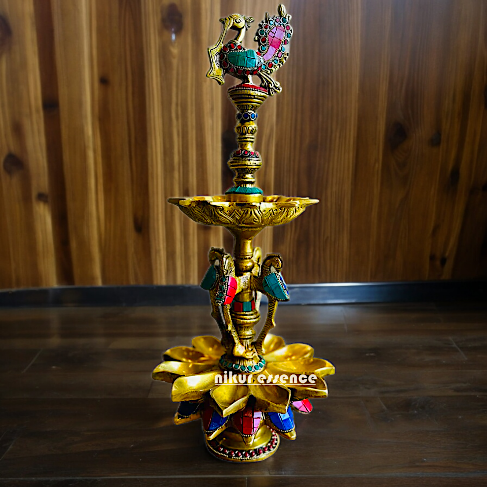 Shop Brass Peacock Diya with Stone Work - 19 inches Nikuressence