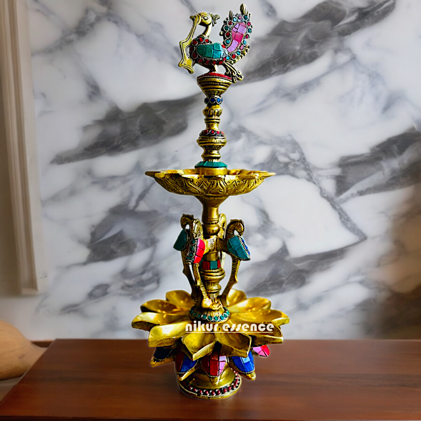 Shop Brass Peacock Diya with Stone Work - 19 inches Nikuressence