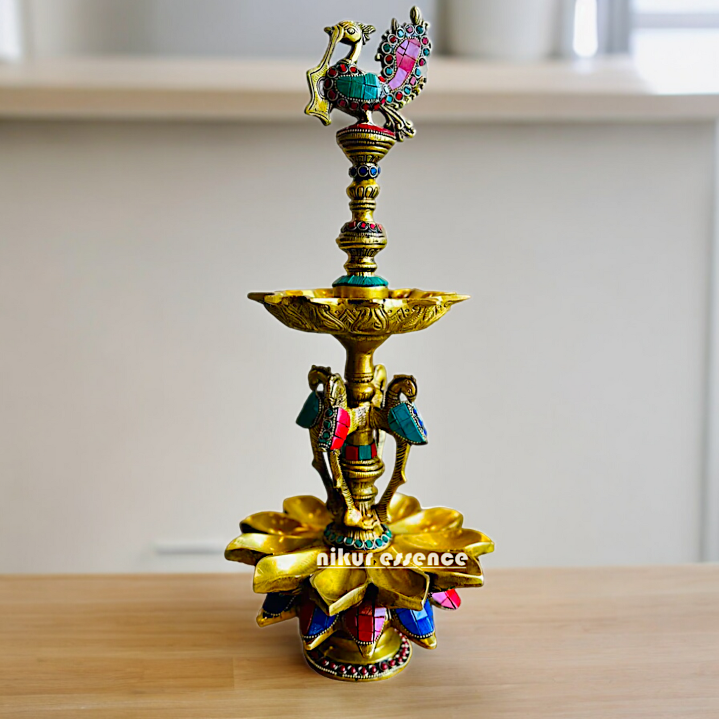 Shop Brass Peacock Diya with Stone Work - 19 inches Nikuressence