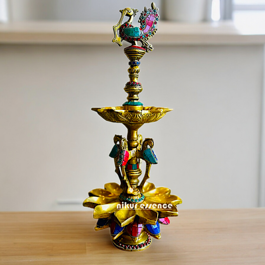 Shop Brass Peacock Diya with Stone Work - 19 inches Nikuressence