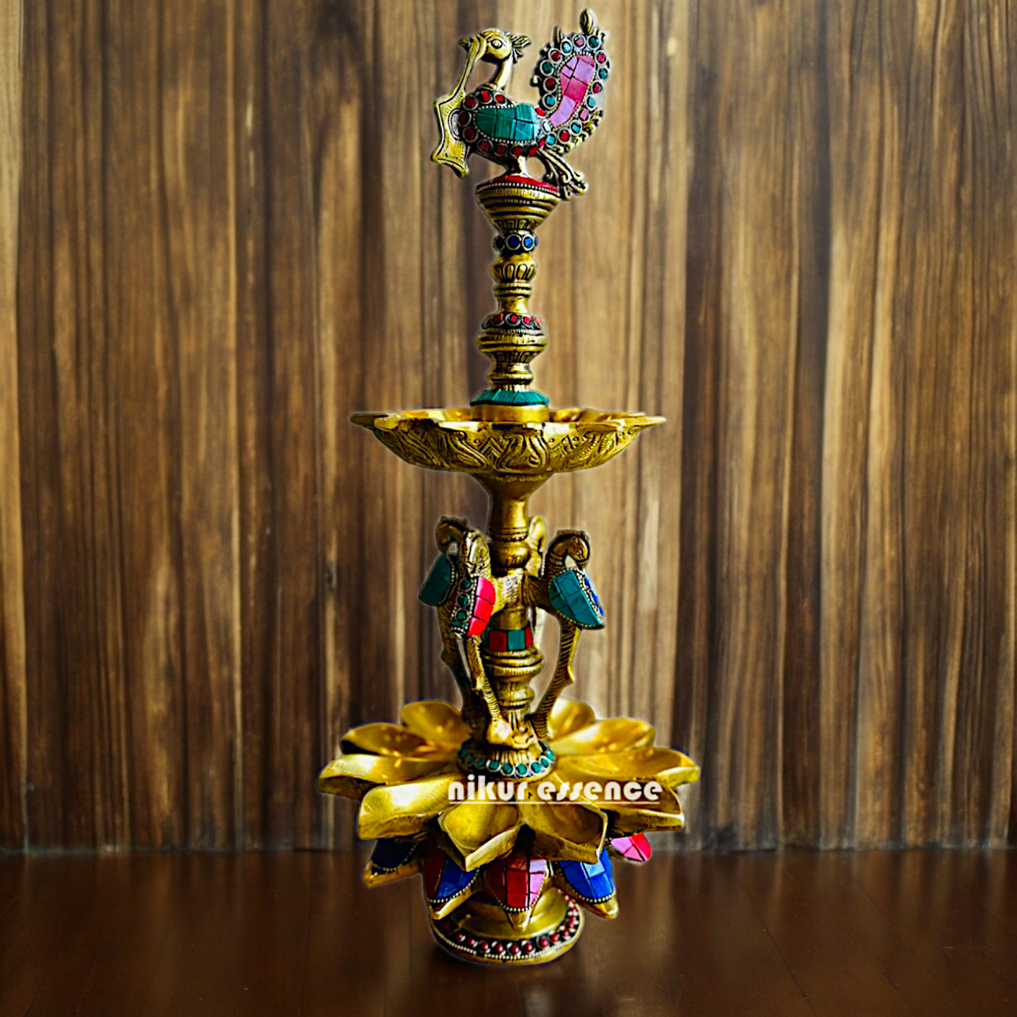 Shop Brass Peacock Diya with Stone Work - 19 inches Nikuressence