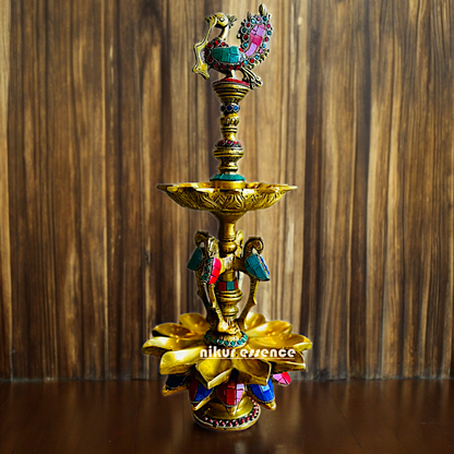 Shop Brass Peacock Diya with Stone Work - 19 inches Nikuressence